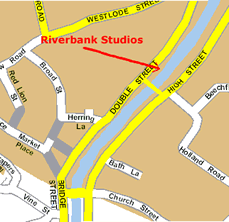 a map of Spalding showing the location of the riverbank studios